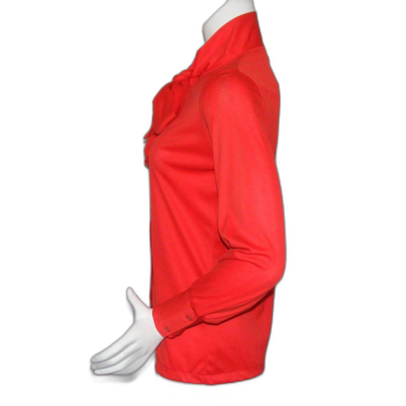 JOYCE Blouse, S, Red Poly, Neck Bow, Long Sleeves, Wide cuffs, VINTAGE - Picture 7 of 9